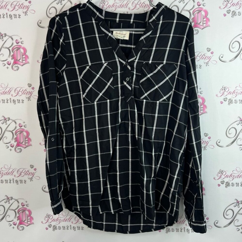 Weatherproof button up plaid Black and White Plaid Button Down Shirt